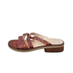 Rohde Portugal Leather Snakeskin Print Open Toe Strappy Slides Low Stack…
